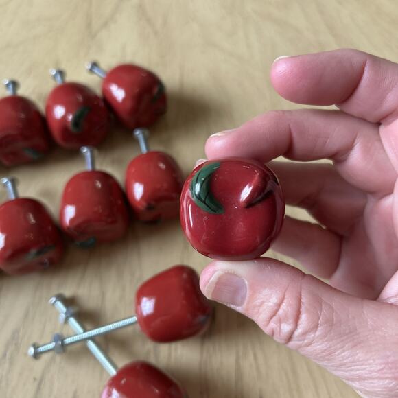14 Cabinet Maroon Red Apple Fruit Ceramic Drawer Knob 1 Or 2 Inches Country NWT - Picture 2 of 8